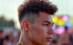 Bold festival hairstyle with textured pompadour